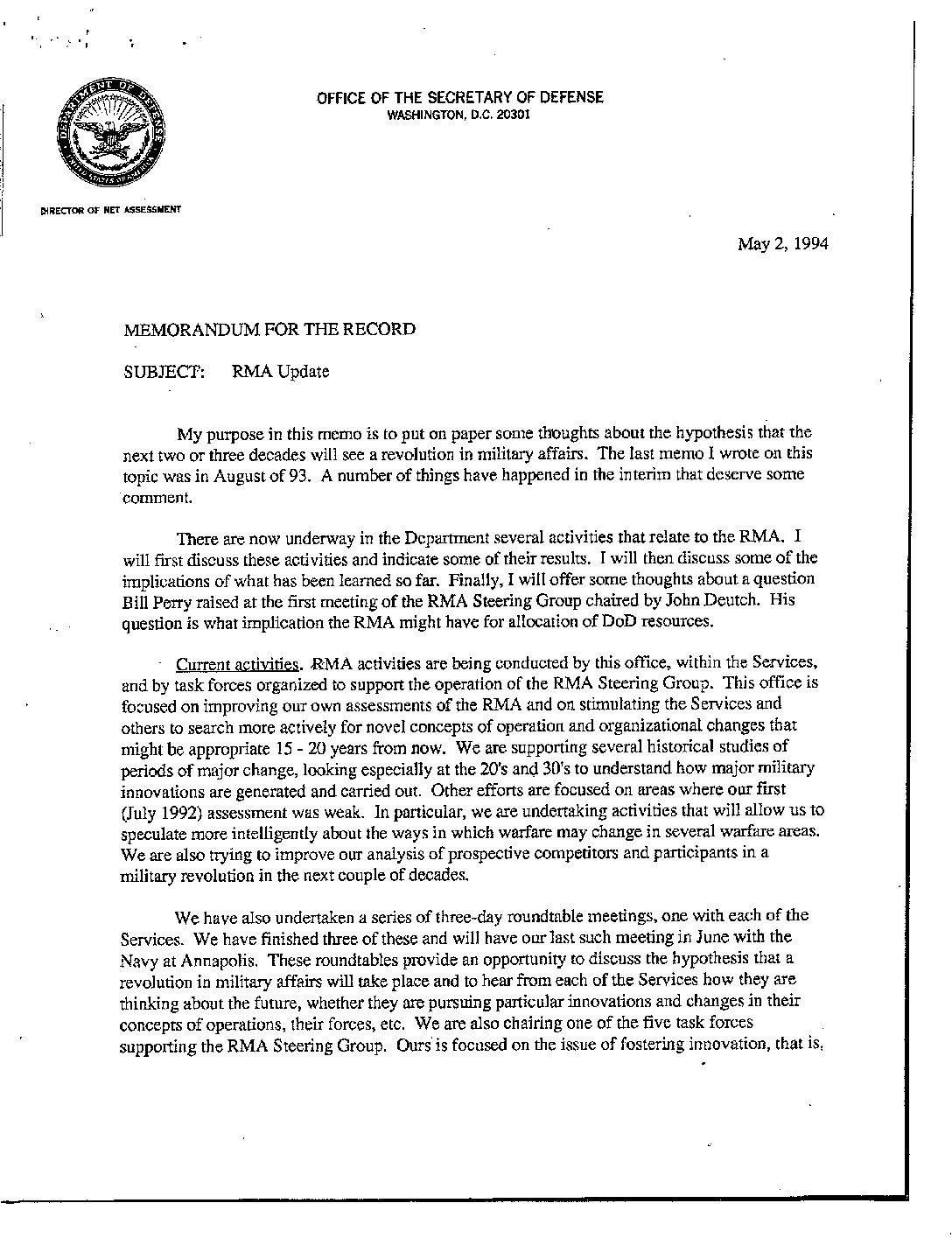 Revolution in Military Affairs - May 1994 Update